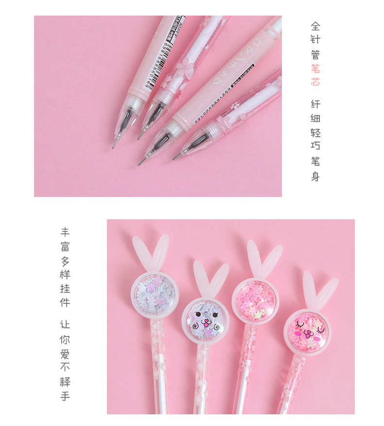 Cartoon Creative Rabbit Ears Sequins Gel Pen Ins Girl Heart Signature Pen Cute Student Exam Writing Ball Pen