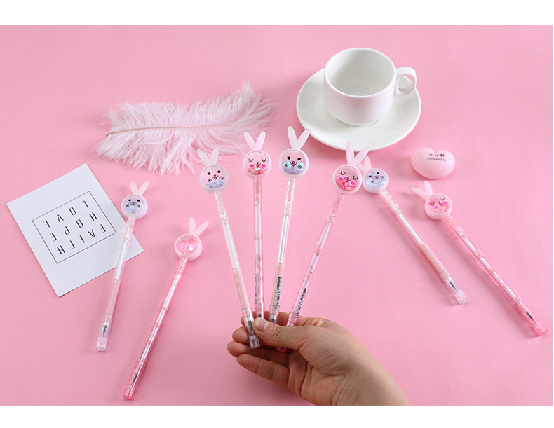 Cartoon Creative Rabbit Ears Sequins Gel Pen Ins Girl Heart Signature Pen Cute Student Exam Writing Ball Pen