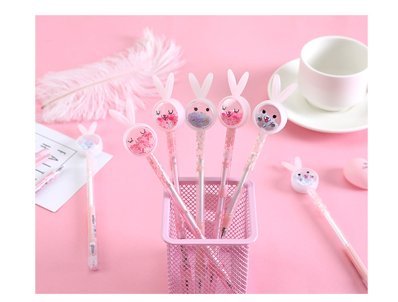 Cartoon Creative Rabbit Ears Sequins Gel Pen Ins Girl Heart Signature Pen Cute Student Exam Writing Ball Pen