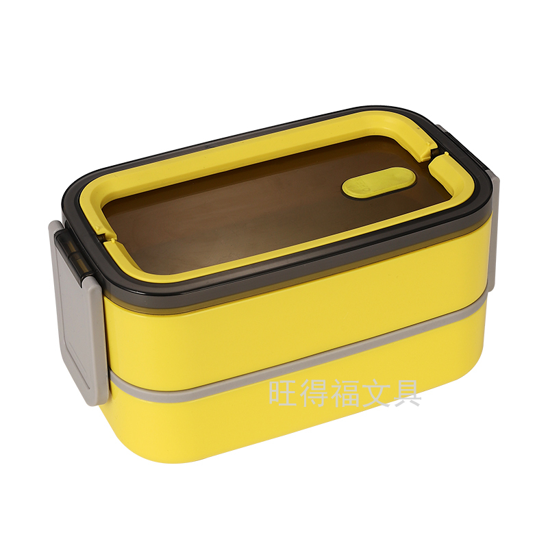Plastic Tape Handle Double Deck Insulated Lunch Box with Tableware Portable Bento Box Multi-Layer Lunch Box Customizable 1400ml