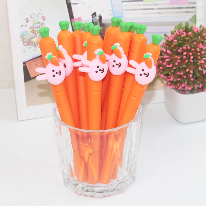 Cartoon Soft Glue Radish Rabbit Stylish Pen Student Gel Pen Fruit Vegetable Ball Pen Creative Learning Stationery Wholesale