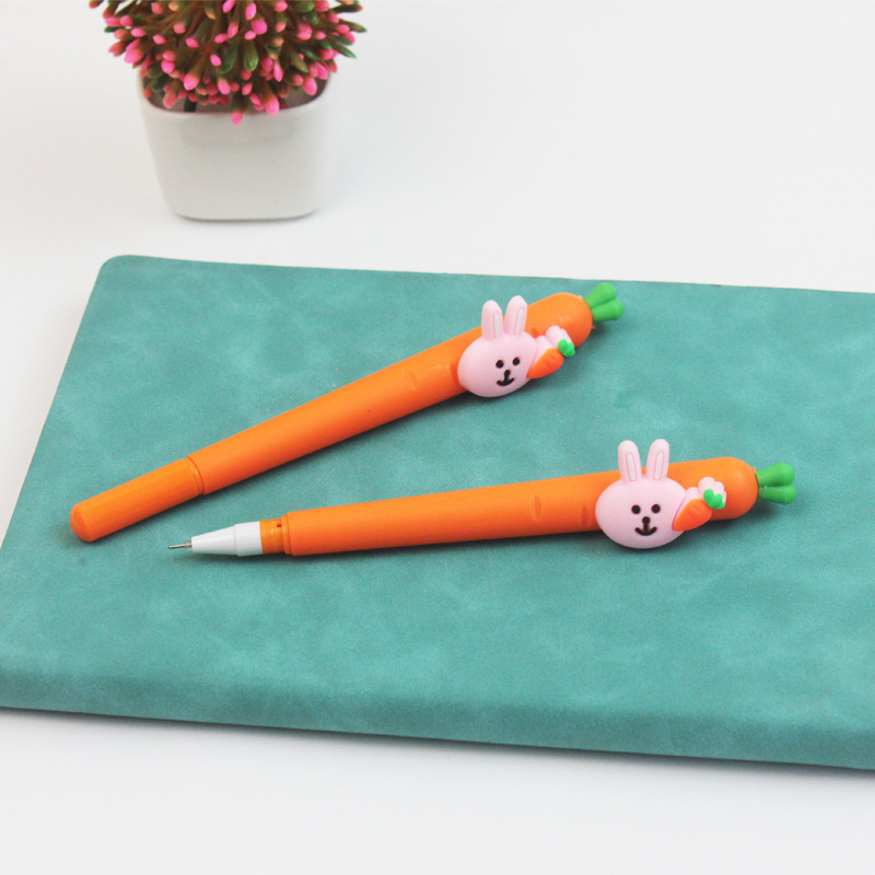 Cartoon Soft Glue Radish Rabbit Stylish Pen Student Gel Pen Fruit Vegetable Ball Pen Creative Learning Stationery Wholesale