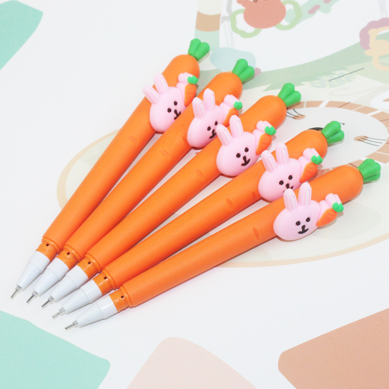 Cartoon Soft Glue Radish Rabbit Stylish Pen Student Gel Pen Fruit Vegetable Ball Pen Creative Learning Stationery Wholesale