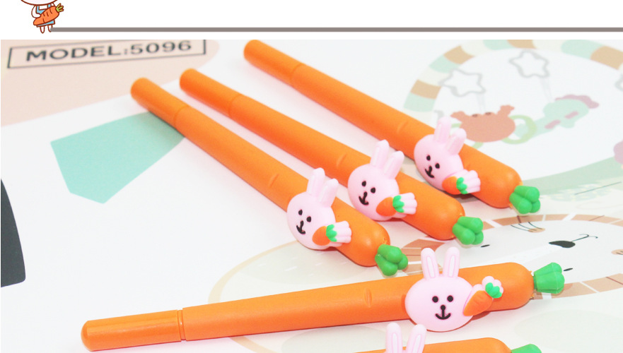 Cartoon Soft Glue Radish Rabbit Stylish Pen Student Gel Pen Fruit Vegetable Ball Pen Creative Learning Stationery Wholesale