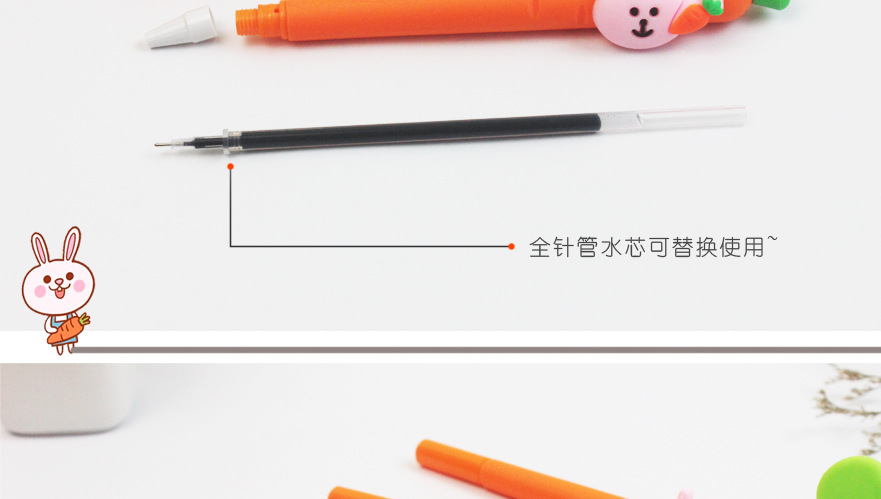 Cartoon Soft Glue Radish Rabbit Stylish Pen Student Gel Pen Fruit Vegetable Ball Pen Creative Learning Stationery Wholesale