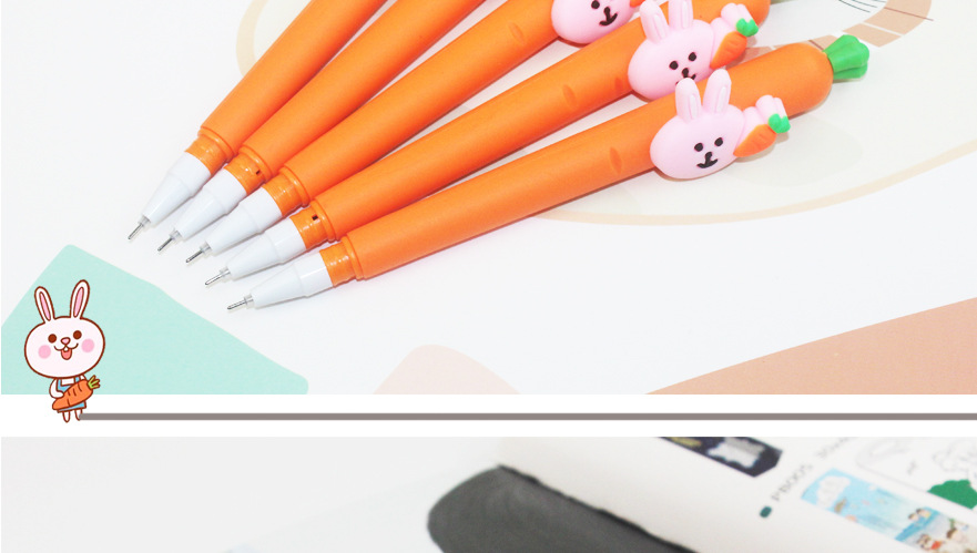 Cartoon Soft Glue Radish Rabbit Stylish Pen Student Gel Pen Fruit Vegetable Ball Pen Creative Learning Stationery Wholesale