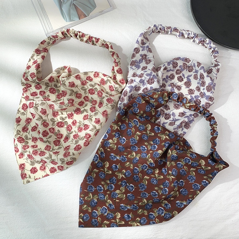European and American New Floral Square Scarf Female Elastic Ribbon Cross-Border Hot Selling Baotou Triangular Binder Hair Accessories