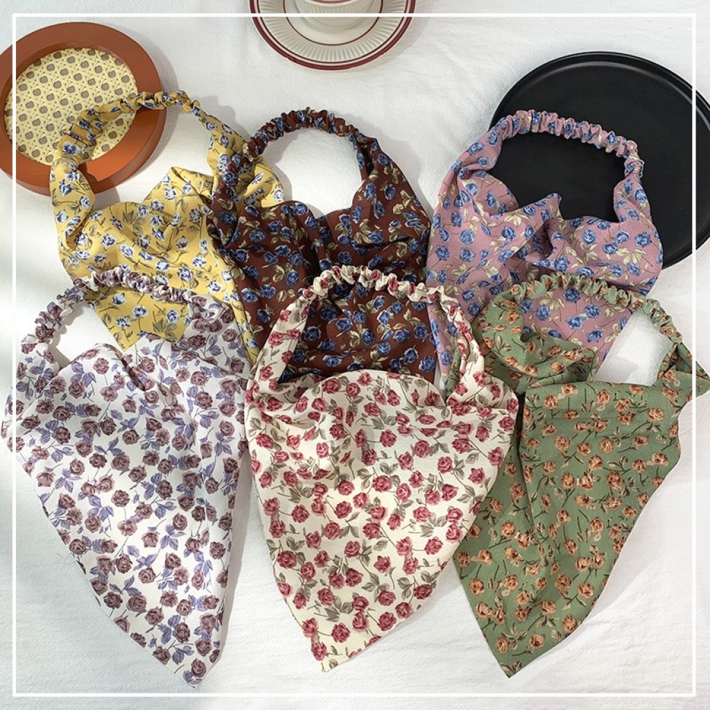 European and American New Floral Square Scarf Female Elastic Ribbon Cross-Border Hot Selling Baotou Triangular Binder Hair Accessories European and American New Floral Square Scarf Female Elastic Ribbon Cross-Border Hot Selling Baotou Triangular Binder Hair Accessories