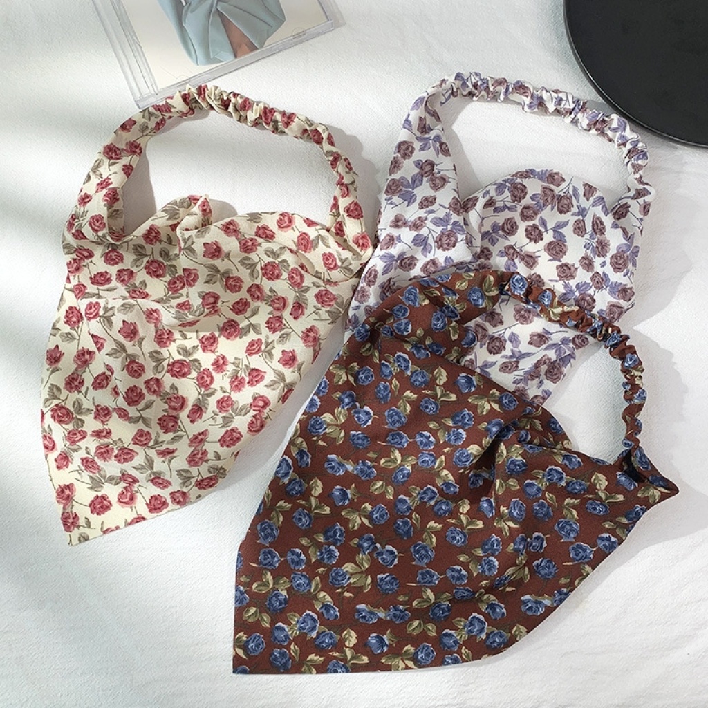 European and American New Floral Square Scarf Female Elastic Ribbon Cross-Border Hot Selling Baotou Triangular Binder Hair Accessories European and American New Floral Square Scarf Female Elastic Ribbon Cross-Border Hot Selling Baotou Triangular Binder Hair Accessories