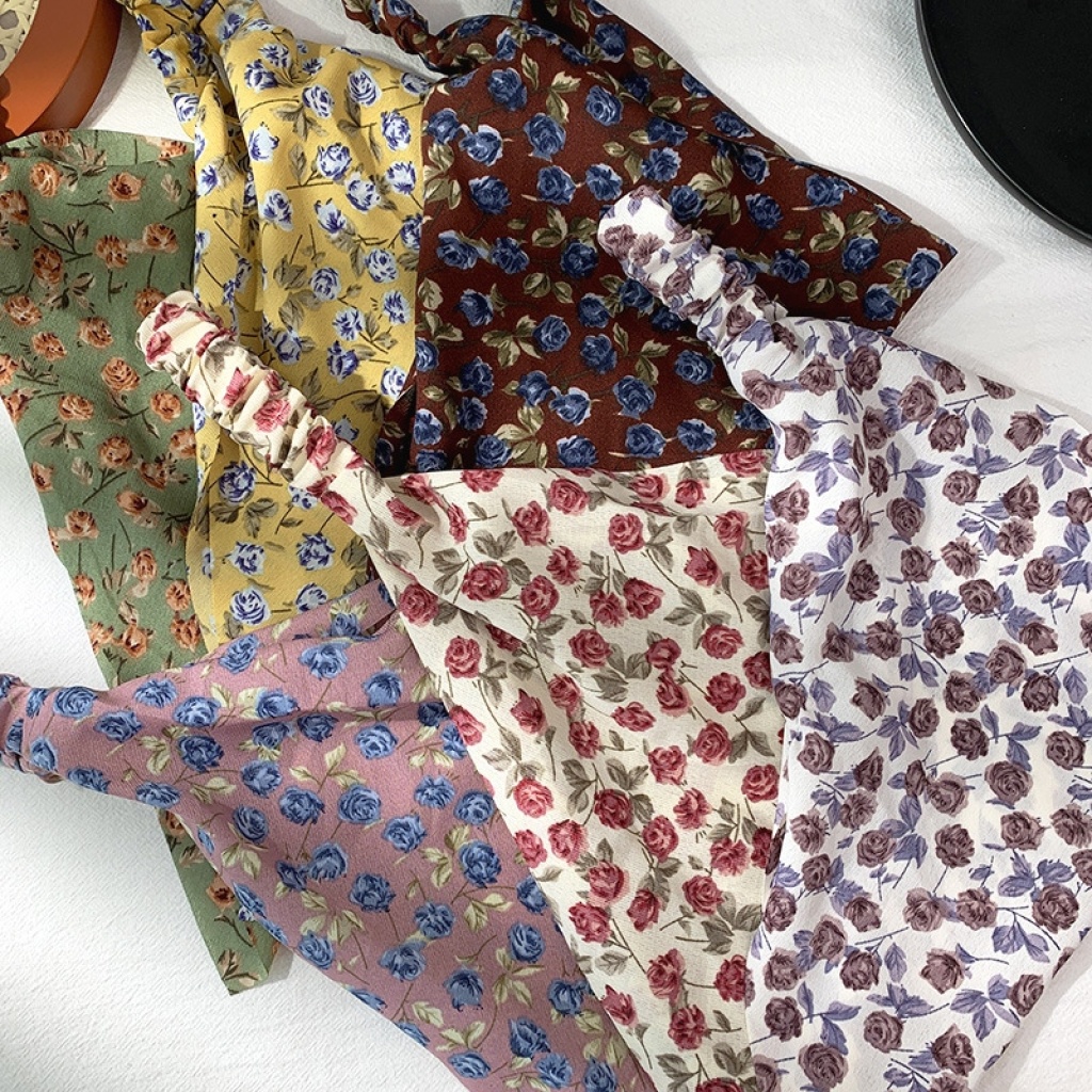 European and American New Floral Square Scarf Female Elastic Ribbon Cross-Border Hot Selling Baotou Triangular Binder Hair Accessories European and American New Floral Square Scarf Female Elastic Ribbon Cross-Border Hot Selling Baotou Triangular Binder Hair Accessories