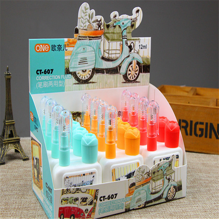 New Cartoon Cute Fresh Pattern Korean Stationery Environmental Protection Steel Head Quick-Drying Correction Fluid Dual-Use Correction Correction Fluid