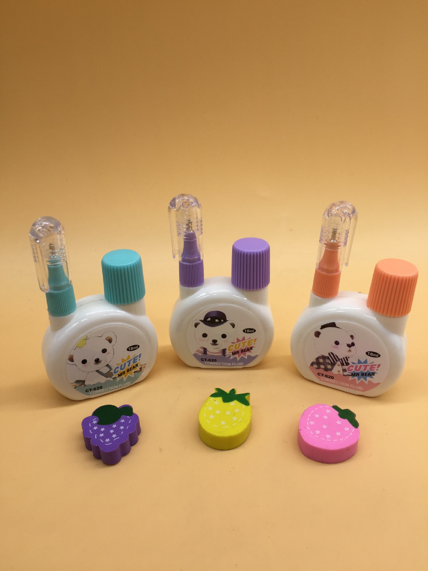 New Cartoon Cute Fresh Pattern Korean Stationery Environmental Protection Steel Head Quick-Drying Correction Fluid Dual-Use Correction Correction Fluid
