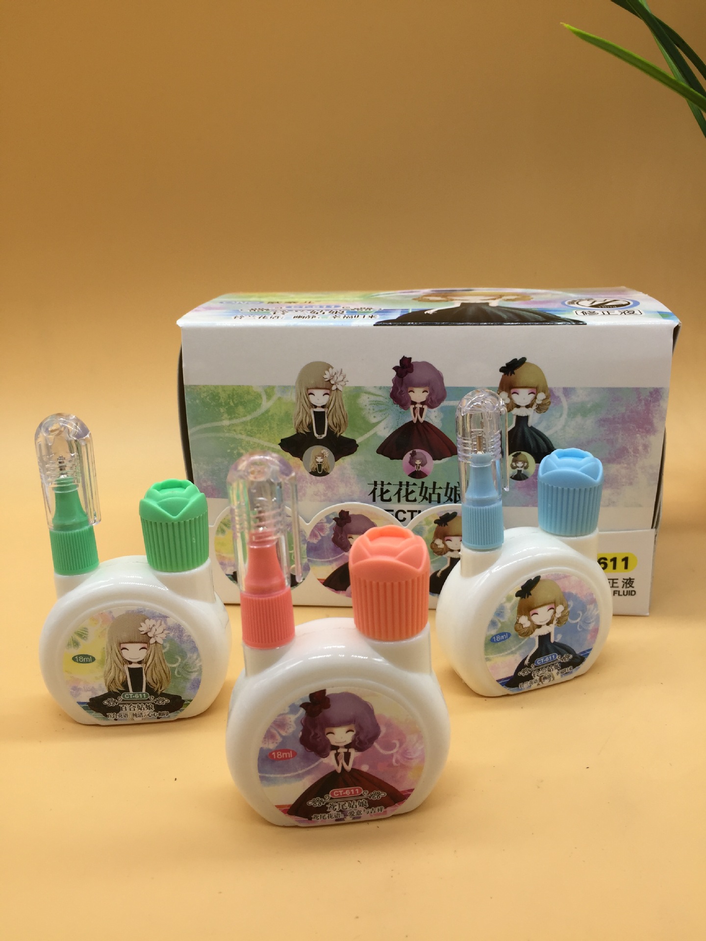 New Cartoon Cute Fresh Pattern Korean Stationery Environmental Protection Steel Head Quick-Drying Correction Fluid Dual-Use Correction Correction Fluid