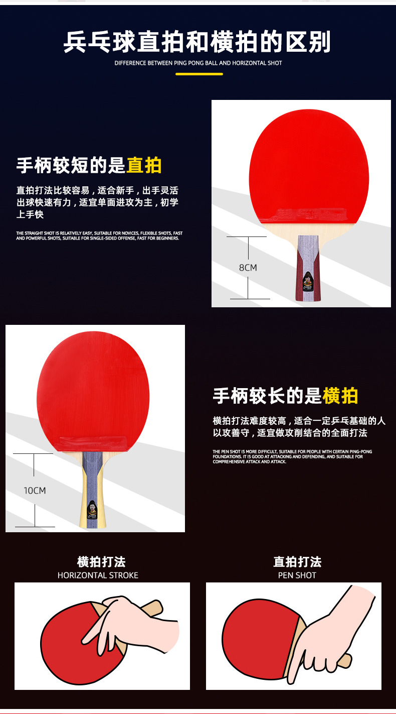RED DOUBLE HAPPINESS Table Tennis Rackets Double Shot Four-Star Beginner Table Tennis Ball Pen-Hold Grip Hand-Shake Grip Single Shot Children Student Professional Grade