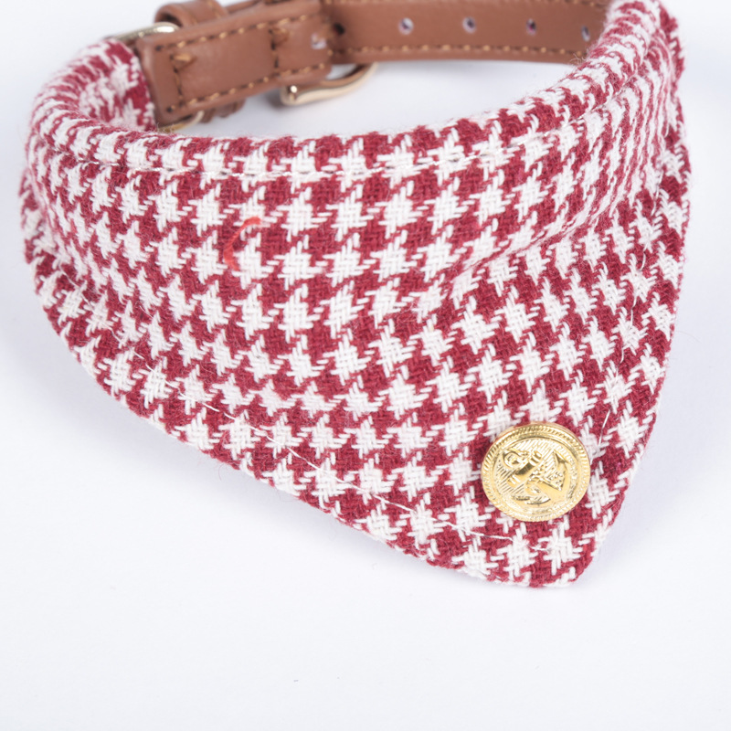 Factory Direct Supply Pet Collar Spot Houndstooth Bow Handle Triangular Binder Set Bell Collar Customization