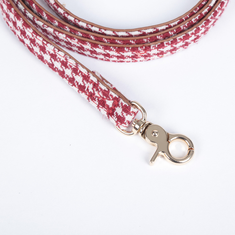 Factory Direct Supply Pet Collar Spot Houndstooth Bow Handle Triangular Binder Set Bell Collar Customization