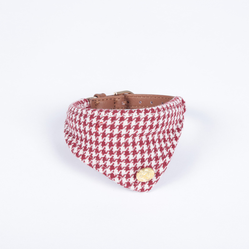 Factory Direct Supply Pet Collar Spot Houndstooth Bow Handle Triangular Binder Set Bell Collar Customization