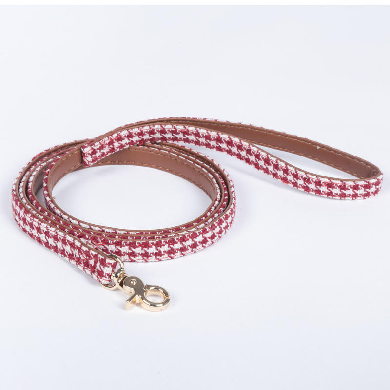 Factory Direct Supply Pet Collar Spot Houndstooth Bow Handle Triangular Binder Set Bell Collar Customization