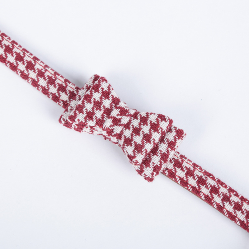 Factory Direct Supply Pet Collar Spot Houndstooth Bow Handle Triangular Binder Set Bell Collar Customization