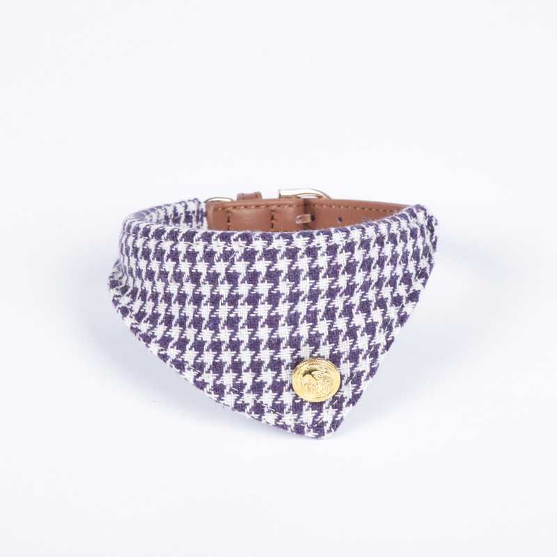 Factory Direct Supply Pet Collar Spot Houndstooth Bow Handle Triangular Binder Set Bell Collar Customization