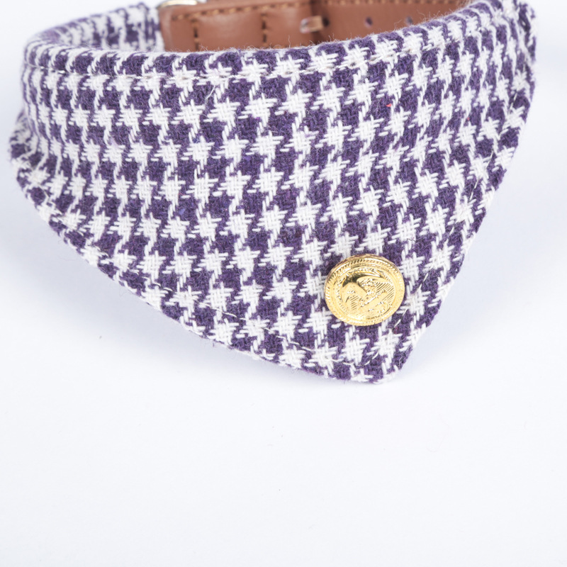 Factory Direct Supply Pet Collar Spot Houndstooth Bow Handle Triangular Binder Set Bell Collar Customization