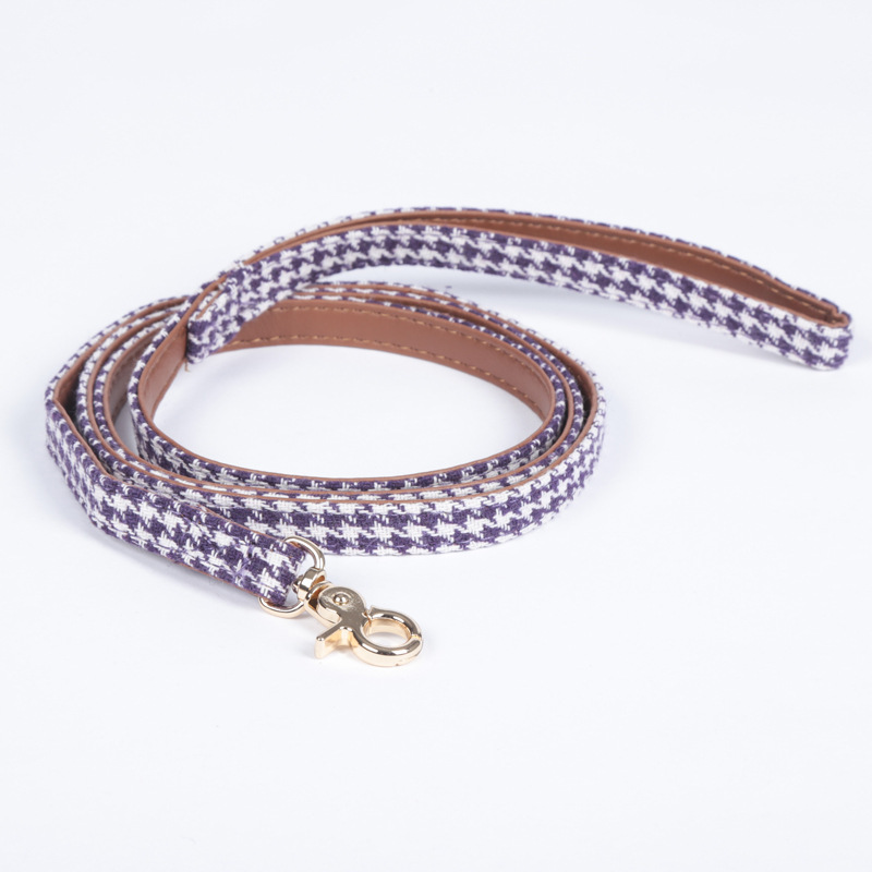 Factory Direct Supply Pet Collar Spot Houndstooth Bow Handle Triangular Binder Set Bell Collar Customization