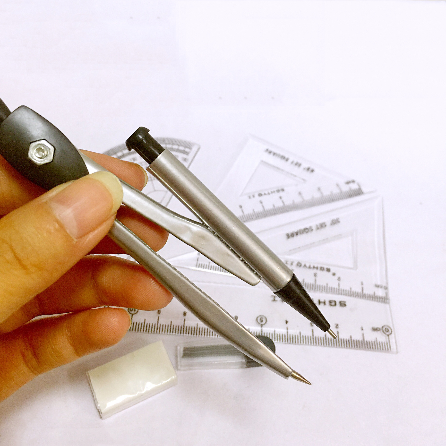 Wholesale Student with Ruler Sets Rubber 7-Piece Set Compasses Student Drawing Measuring Examination Exclusive Compasses Set