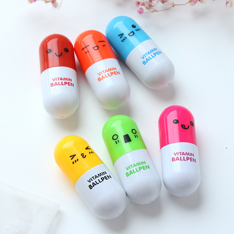 Cartoon Pill Plastic Ball-Pen Retractable Advertising Marker Korean Creative Stationery Student School Supplies Cute