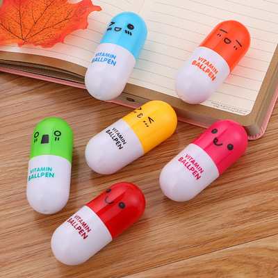 Cartoon Pill Plastic Ball-Pen Retractable Advertising Marker Korean Creative Stationery Student School Supplies Cute