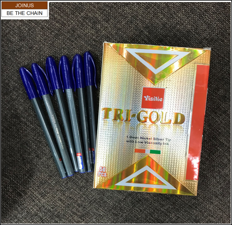 Ball pen Tri-gold refill black or blue 1mm Nickel silver tip with low viscosity ink AF-3379-1