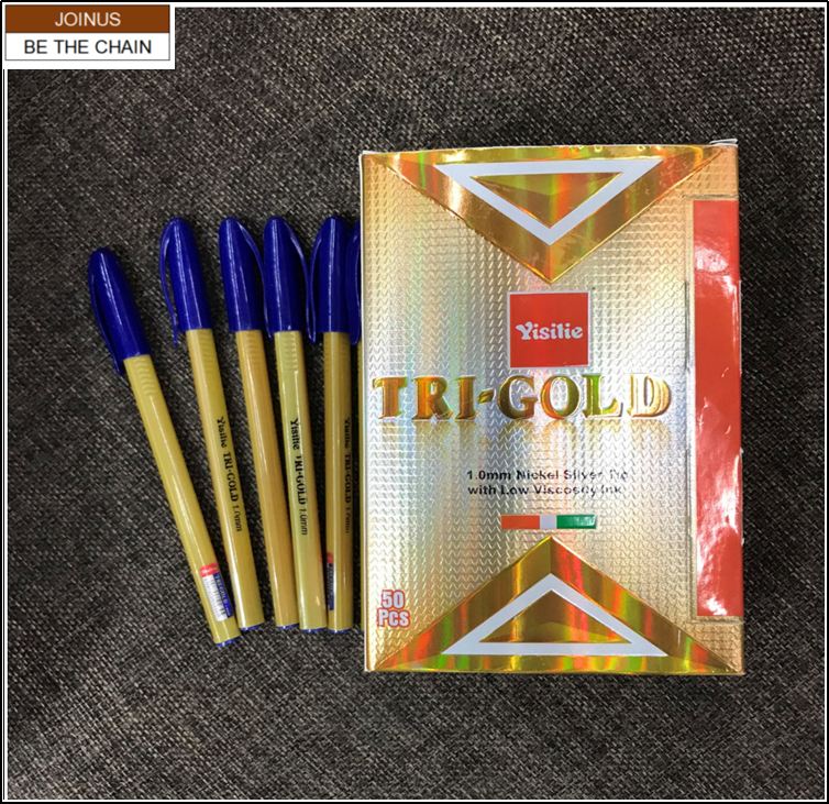 Ball pen Tri-gold refill black or blue 1mm Nickel silver tip with low viscosity ink AF-3379-1