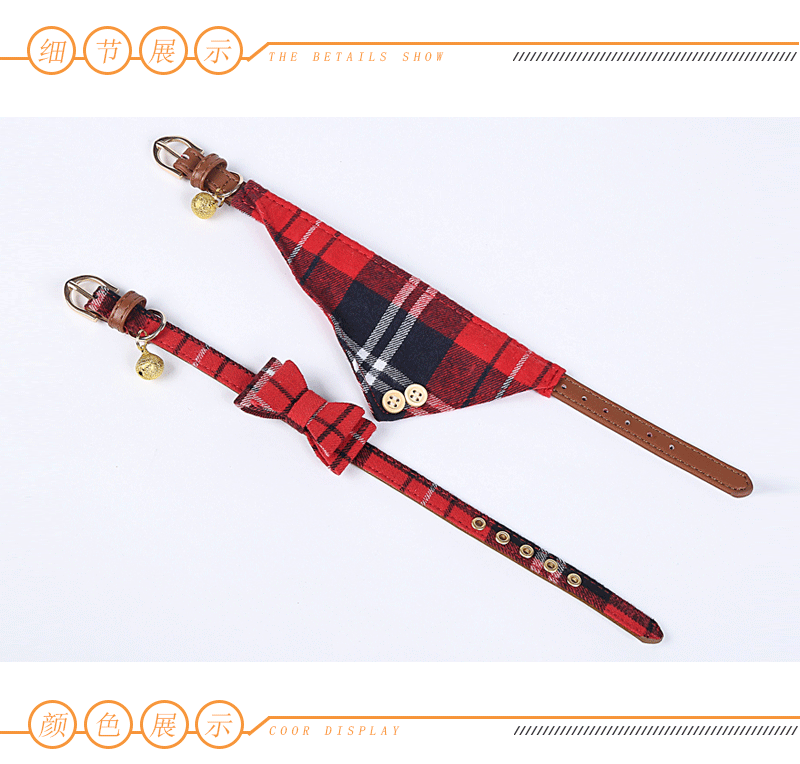 Spot New Style Plaid Bow Collar Triangular Binder Saliva Towel Set Pet Supplies Pet Collar
