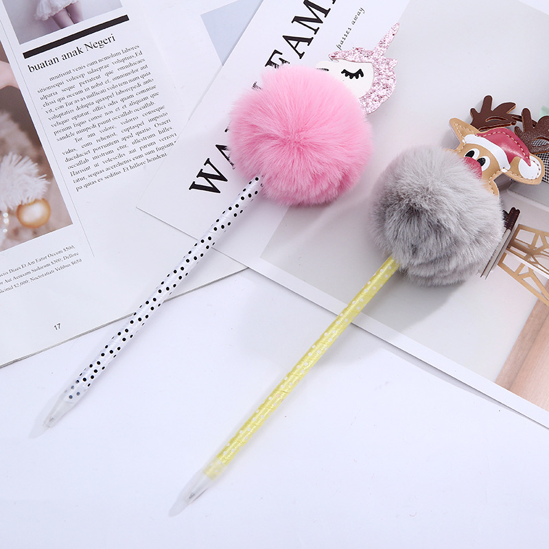 Creative Cartoon Fur Ball Pen Multi-Color Hairy Ball Ballpoint Pen Student Prize Pompom Pen Customizable Factory Direct Sales