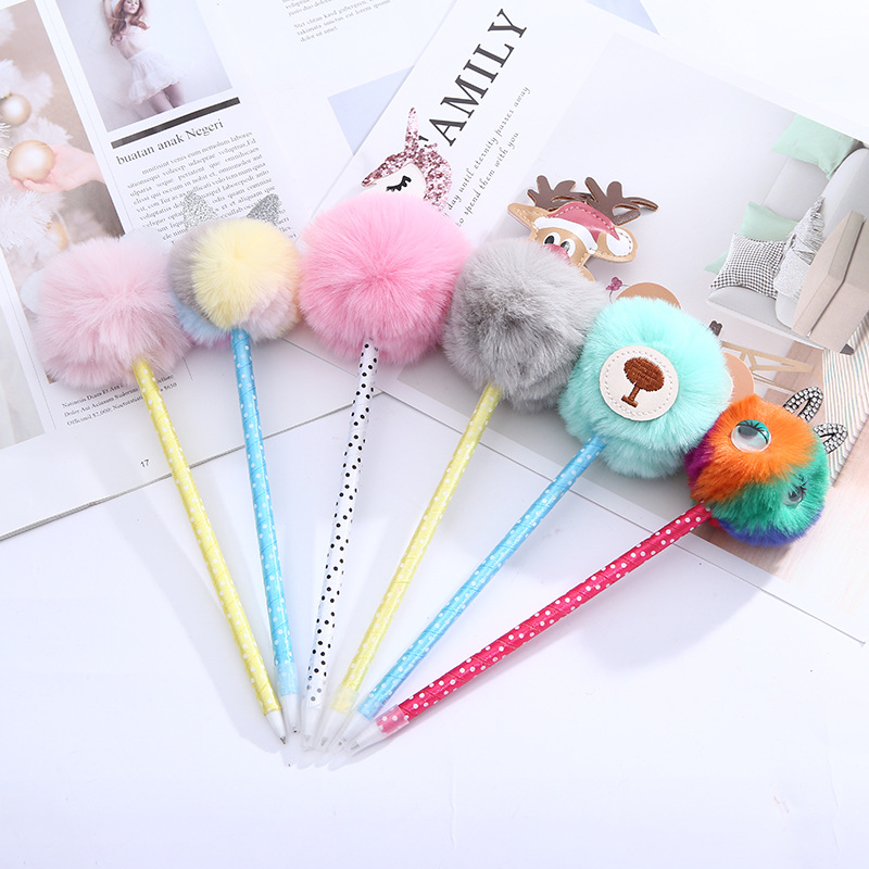 Creative Cartoon Fur Ball Pen Multi-Color Hairy Ball Ballpoint Pen Student Prize Pompom Pen Customizable Factory Direct Sales