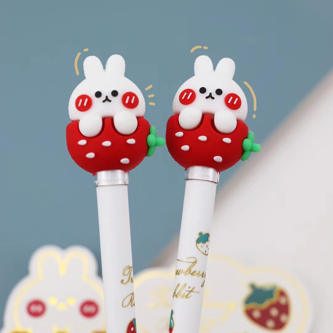 Keqi KK-7562 Silicone Cute Cartoon Sweet Rabbit Strawberry Ballpoint Pen Cartoon Cute Rabbit Gel Pen Fashion Ball Pen