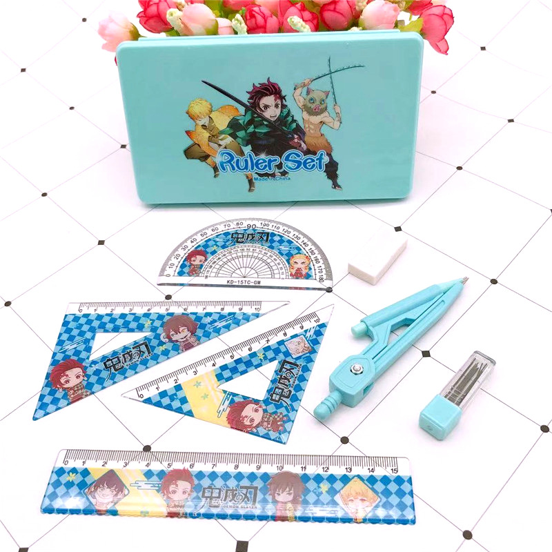 Anime Kimetsu No Yaiba Compasses Ruler Set Cartoon Student Studying Stationery Supplies Compasses Ruler Set Seven-Piece Anime Kimetsu No Yaiba Compasses Ruler Set Cartoon Student Studying Stationery Supplies Compasses Ruler Set Seven-Piece