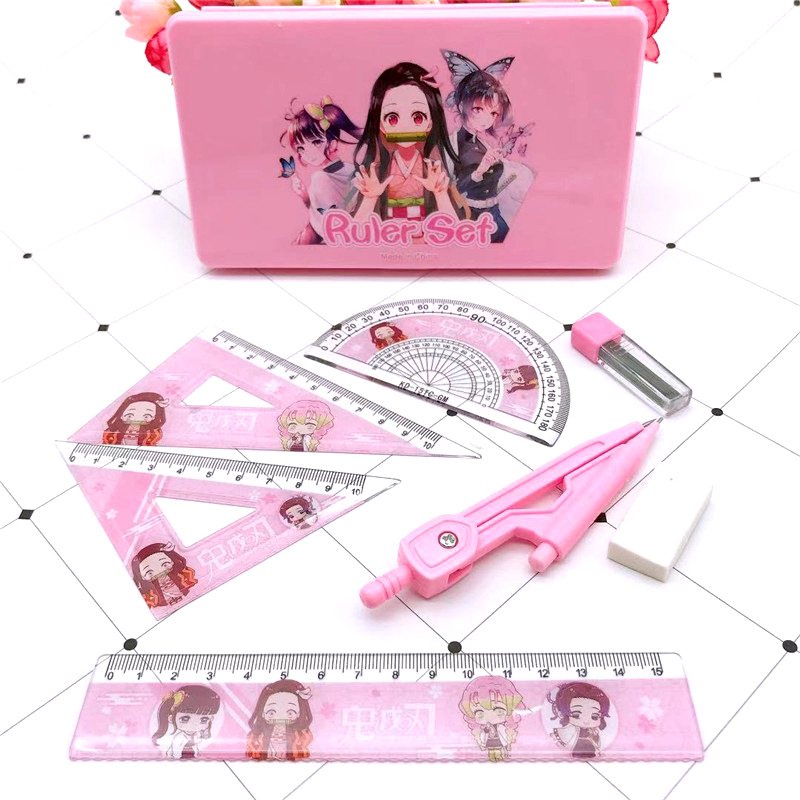 Anime Kimetsu No Yaiba Compasses Ruler Set Cartoon Student Studying Stationery Supplies Compasses Ruler Set Seven-Piece Anime Kimetsu No Yaiba Compasses Ruler Set Cartoon Student Studying Stationery Supplies Compasses Ruler Set Seven-Piece