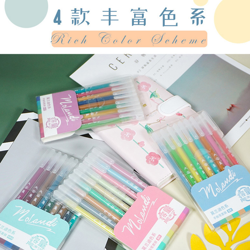 Simple and Beautiful Morandi Color Color Gel Pen Set Notebook Stationery for Students Vintage Ball Pen 0.5mm
