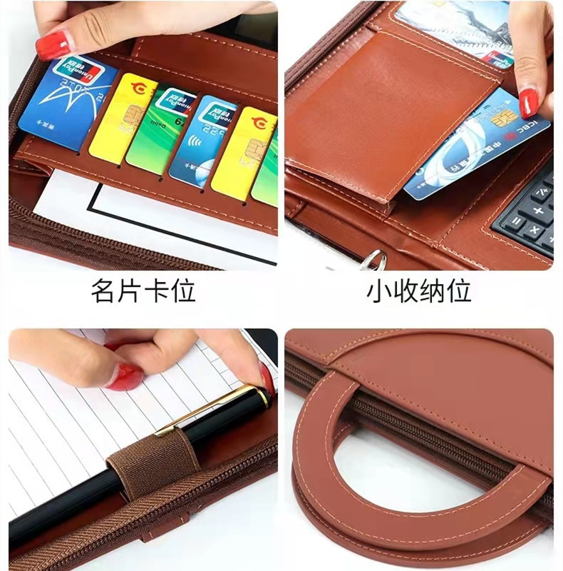 Wholesale Multifunctional A4 Portable Folder Zipper Bag Material Storage Leather Loose-Leaf Binder Business Leather Male Package
