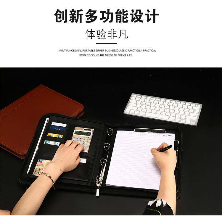 Wholesale Multifunctional A4 Portable Folder Zipper Bag Material Storage Leather Loose-Leaf Binder Business Leather Male Package Wholesale Multifunctional A4 Portable Folder Zipper Bag Material Storage Leather Loose-Leaf Binder Business Leather Male Package