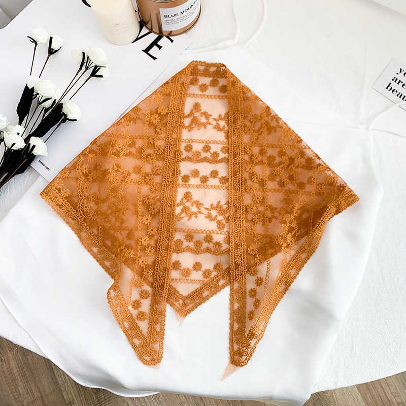 Silk Scarf Artistic Mesh Hollow Lace Triangular Binder Korean Style Fashionable Outerwear Knotted Silk Scarf Embroidered Scarf Headscarf Silk Scarf Artistic Mesh Hollow Lace Triangular Binder Korean Style Fashionable Outerwear Knotted Silk Scarf Embroidered Scarf Headscarf