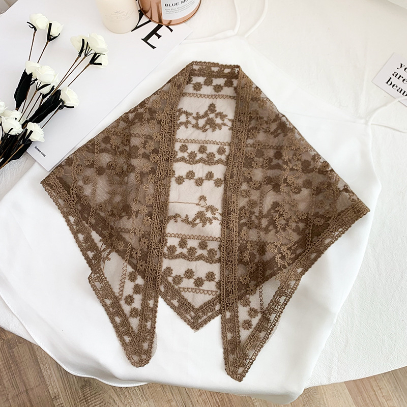Silk Scarf Artistic Mesh Hollow Lace Triangular Binder Korean Style Fashionable Outerwear Knotted Silk Scarf Embroidered Scarf Headscarf Silk Scarf Artistic Mesh Hollow Lace Triangular Binder Korean Style Fashionable Outerwear Knotted Silk Scarf Embroidered Scarf Headscarf
