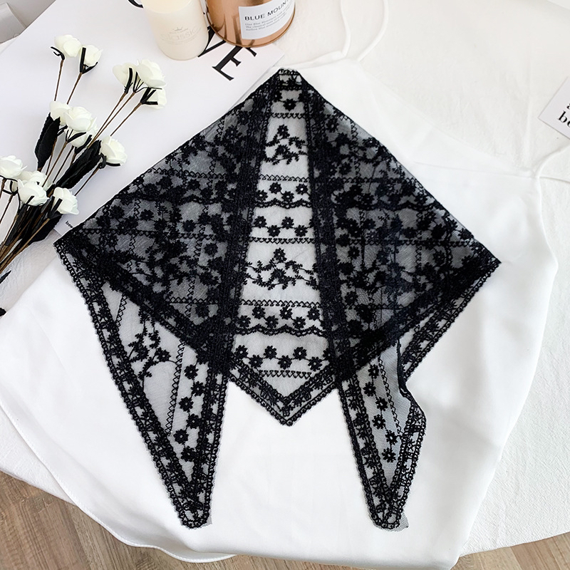 Silk Scarf Artistic Mesh Hollow Lace Triangular Binder Korean Style Fashionable Outerwear Knotted Silk Scarf Embroidered Scarf Headscarf Silk Scarf Artistic Mesh Hollow Lace Triangular Binder Korean Style Fashionable Outerwear Knotted Silk Scarf Embroidered Scarf Headscarf
