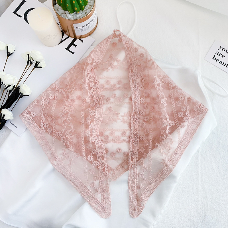 Silk Scarf Artistic Mesh Hollow Lace Triangular Binder Korean Style Fashionable Outerwear Knotted Silk Scarf Embroidered Scarf Headscarf Silk Scarf Artistic Mesh Hollow Lace Triangular Binder Korean Style Fashionable Outerwear Knotted Silk Scarf Embroidered Scarf Headscarf