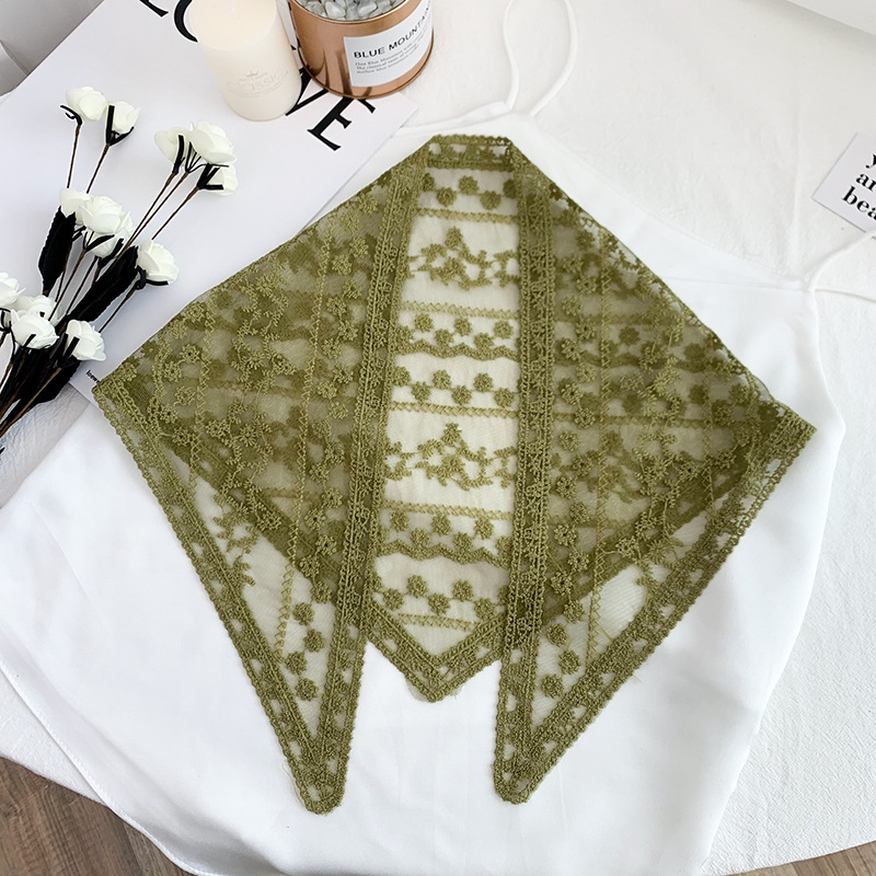 Silk Scarf Artistic Mesh Hollow Lace Triangular Binder Korean Style Fashionable Outerwear Knotted Silk Scarf Embroidered Scarf Headscarf Silk Scarf Artistic Mesh Hollow Lace Triangular Binder Korean Style Fashionable Outerwear Knotted Silk Scarf Embroidered Scarf Headscarf