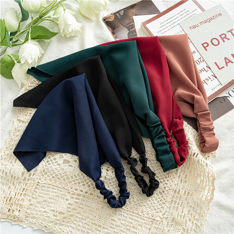 Cross-Border New Arrival Solid Color Chiffon Triangular Binder Hair Band European and American Style Women Simple Elastic Band Headscarf All-Match Headwear