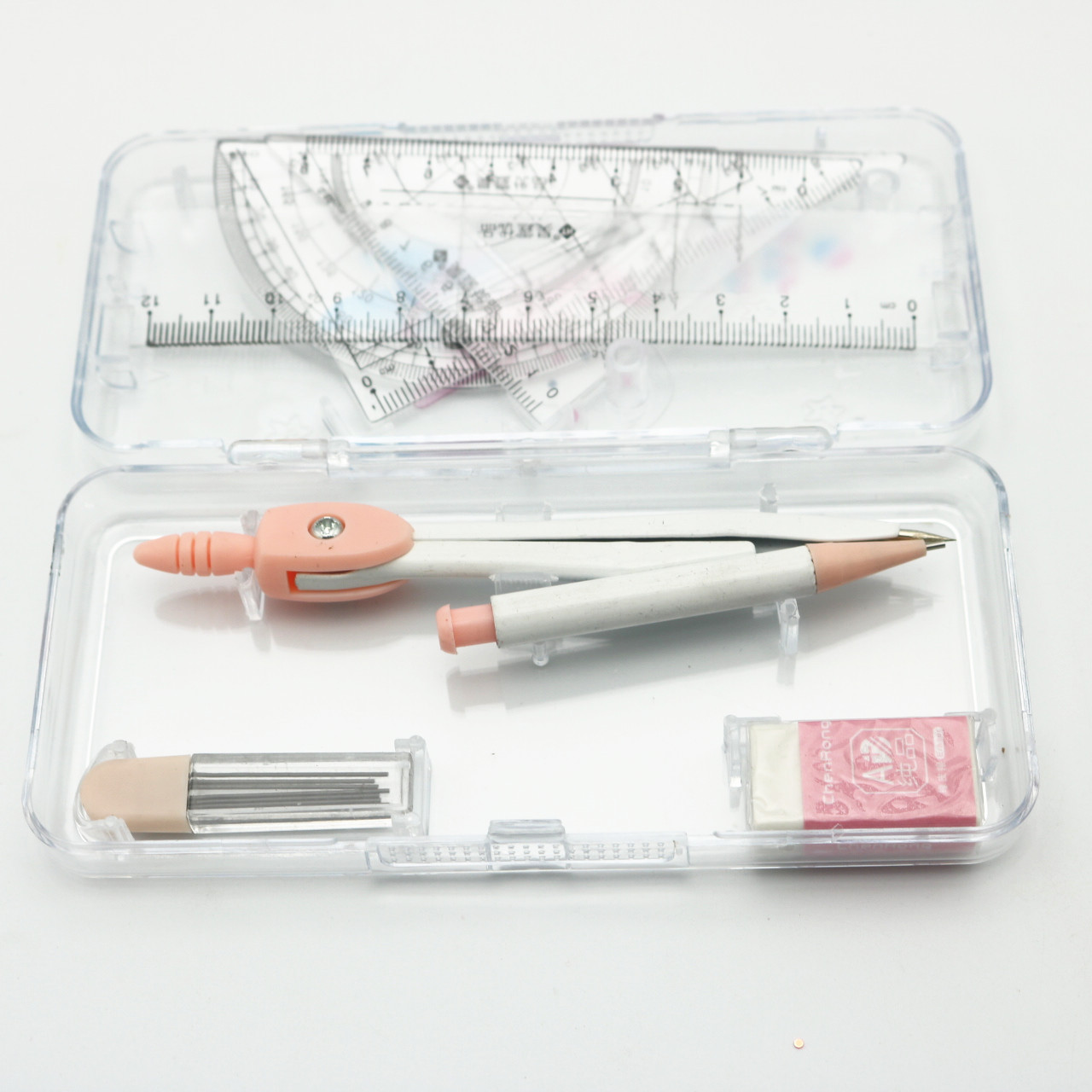 Wholesale Student Drawing Cartoon Compasses Set Full Set Ruler Mechanical Pencil Lead Rubber Seven-Piece Drawing Tool 9015