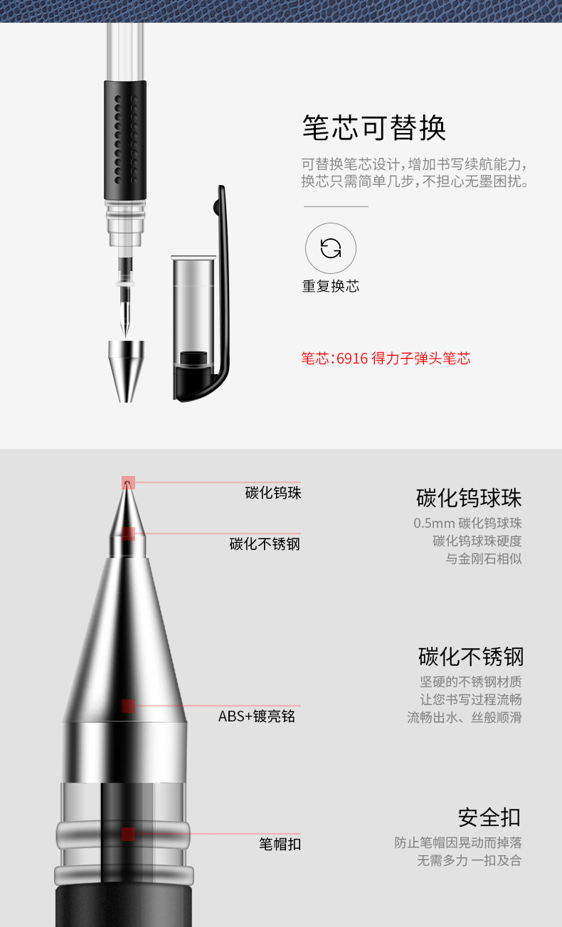 Deli Gel Pen Black 0.5mm Bullet Carbon Ball Pen for Students Office Supplies Signature Pen Wholesale