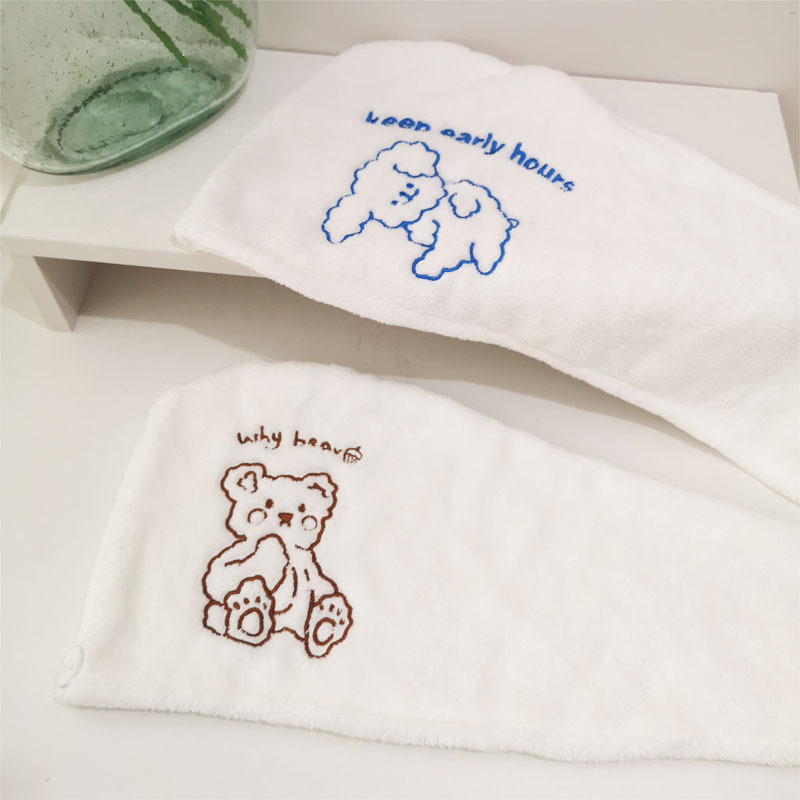 INS Style Pure White Hair-Drying Cap Women's Triangular Binder Coral Fleece Water-Absorbing Quick-Drying Bear Embroidery Hair Towel Microfiber INS Style Pure White Hair-Drying Cap Women's Triangular Binder Coral Fleece Water-Absorbing Quick-Drying Bear Embroidery Hair Towel Microfiber