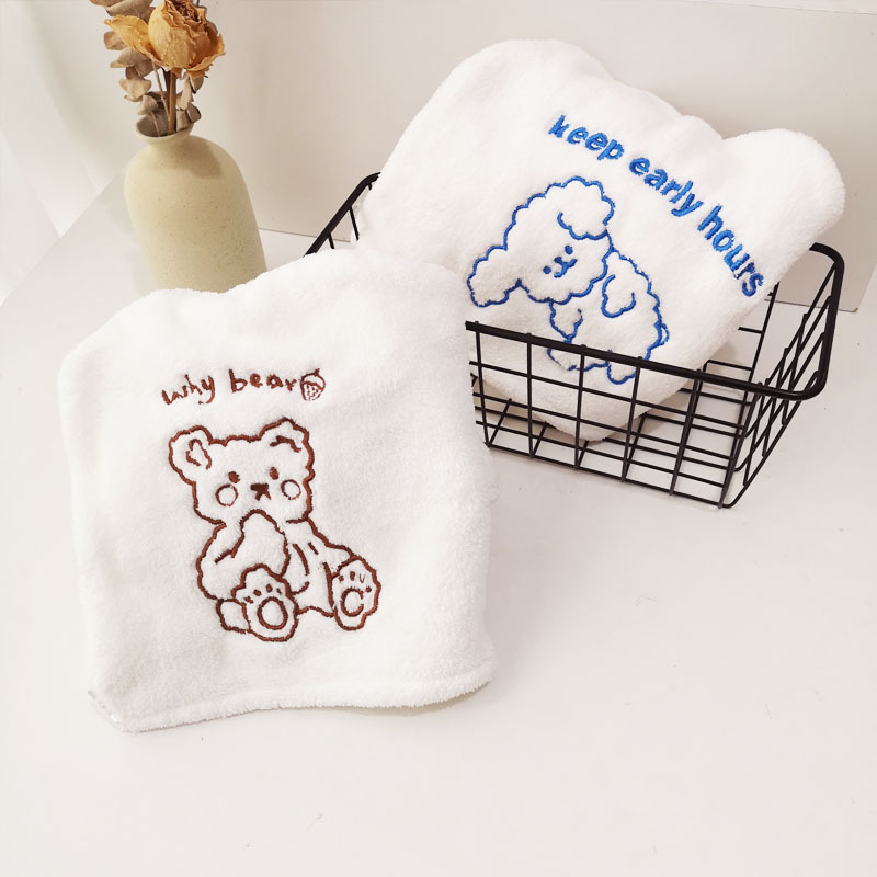 INS Style Pure White Hair-Drying Cap Women's Triangular Binder Coral Fleece Water-Absorbing Quick-Drying Bear Embroidery Hair Towel Microfiber INS Style Pure White Hair-Drying Cap Women's Triangular Binder Coral Fleece Water-Absorbing Quick-Drying Bear Embroidery Hair Towel Microfiber